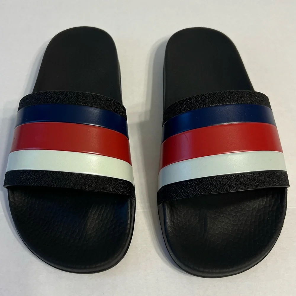 Gucci WEB RUBBER Slides‎ IN BLACK Blue / Red & White Sandals men’s UK size 6